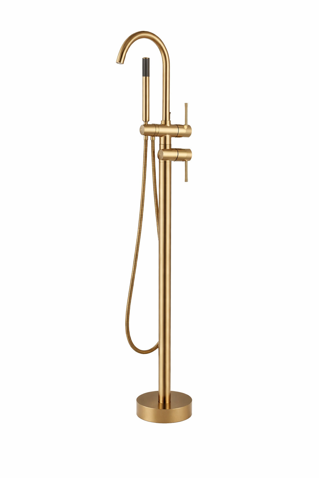 AKLFGN Single Handle Freestanding Floor Mount Roman Tub Faucet Bathtub Filler with Hand Shower in Brushed Gold
