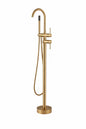 AKLFGN Single Handle Freestanding Floor Mount Roman Tub Faucet Bathtub Filler with Hand Shower in Brushed Gold