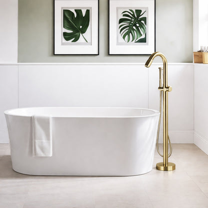 AKLFGN Single Handle Freestanding Floor Mount Roman Tub Faucet Bathtub Filler with Hand Shower in Brushed Gold
