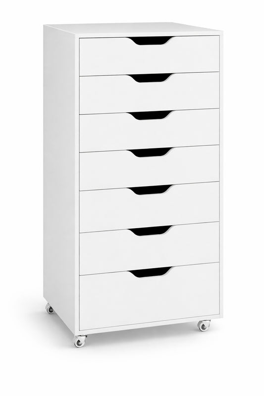 WONDER COMFORT 7 Drawer White Wood 19 in W Vertical File Cabinet Rolling Organizer Storage Chest with Wheeles