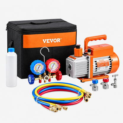 VEVOR 3 5 CFM AC Vacuum Pump and Gauge Set Single Stage Rotary Vane HVAC Air Vacuum Pump A C Refrigerant Manifold Gauge Kit