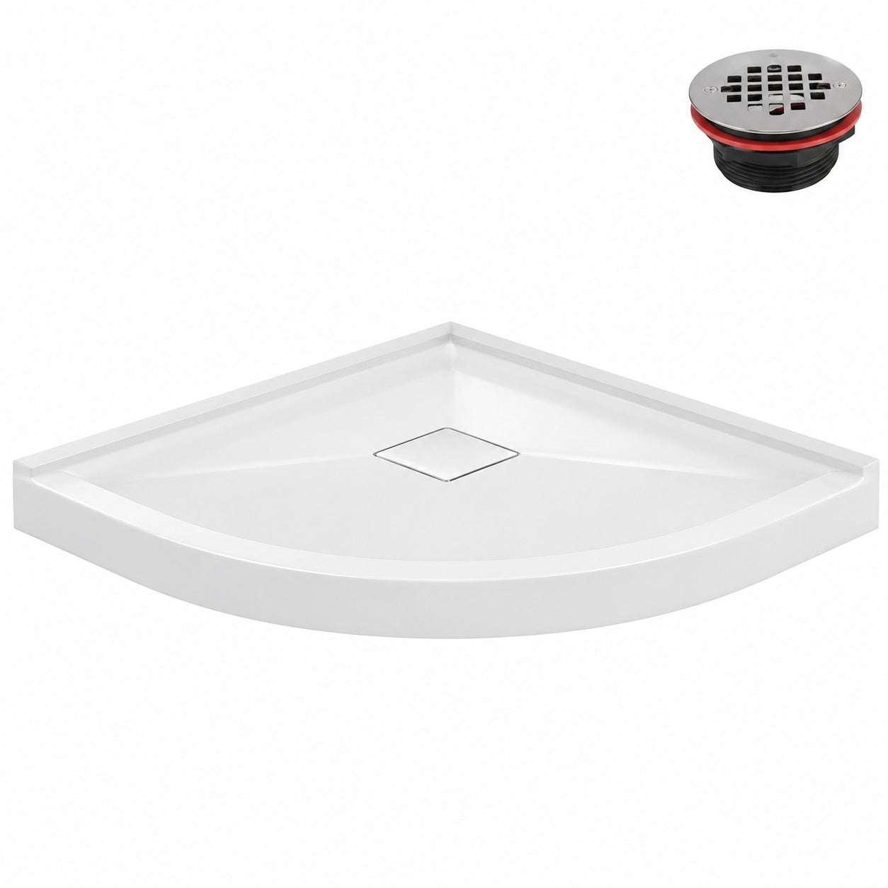 Streamline DT 2212 85 32 in x 32 in Round Corner PP Shower Pan Base in Glossy White with Center Drain Drain Included
