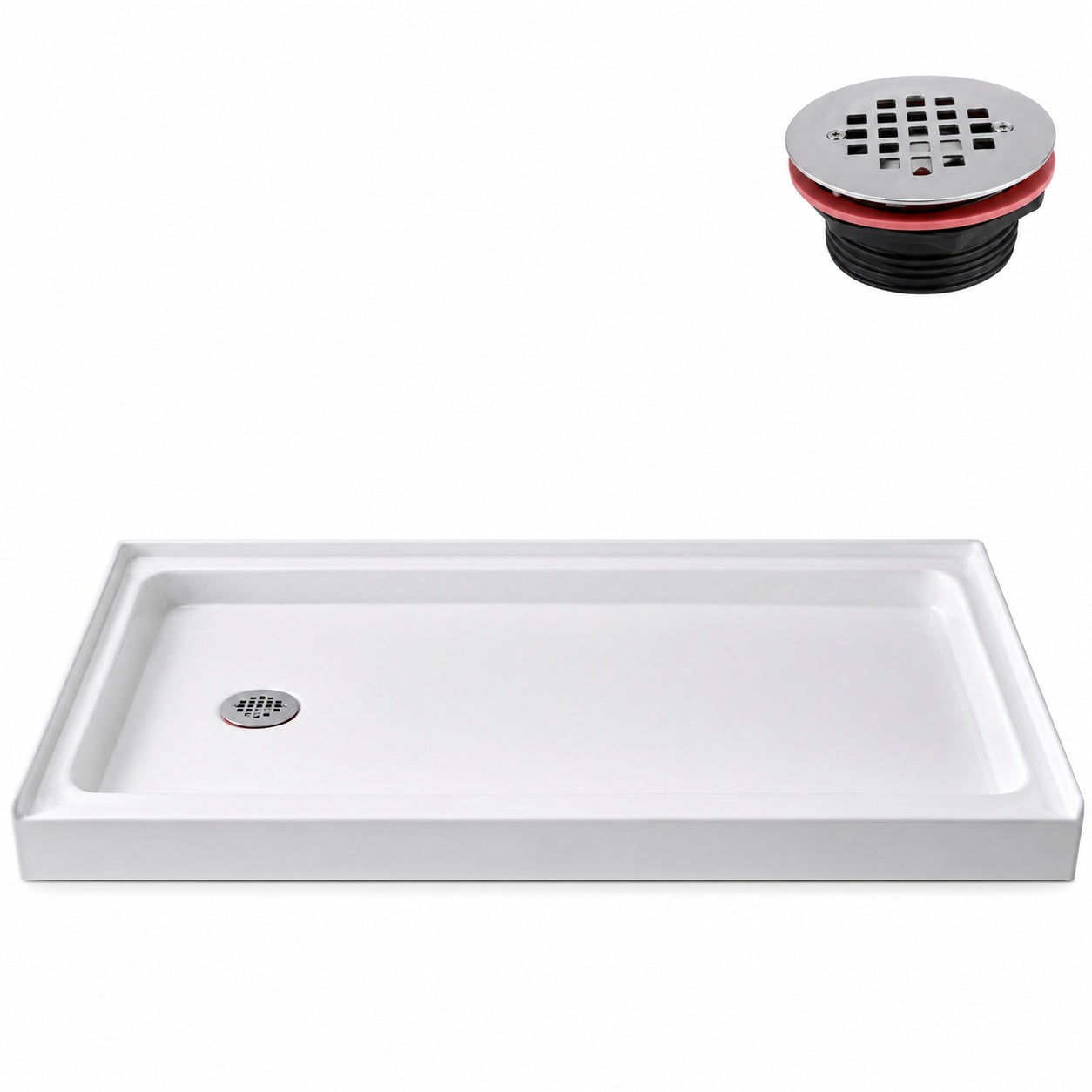 Streamline DT 2227 105 60 in x 32 in Alcove PP Shower Pan Base in Glossy White with Left Drain Drain Included