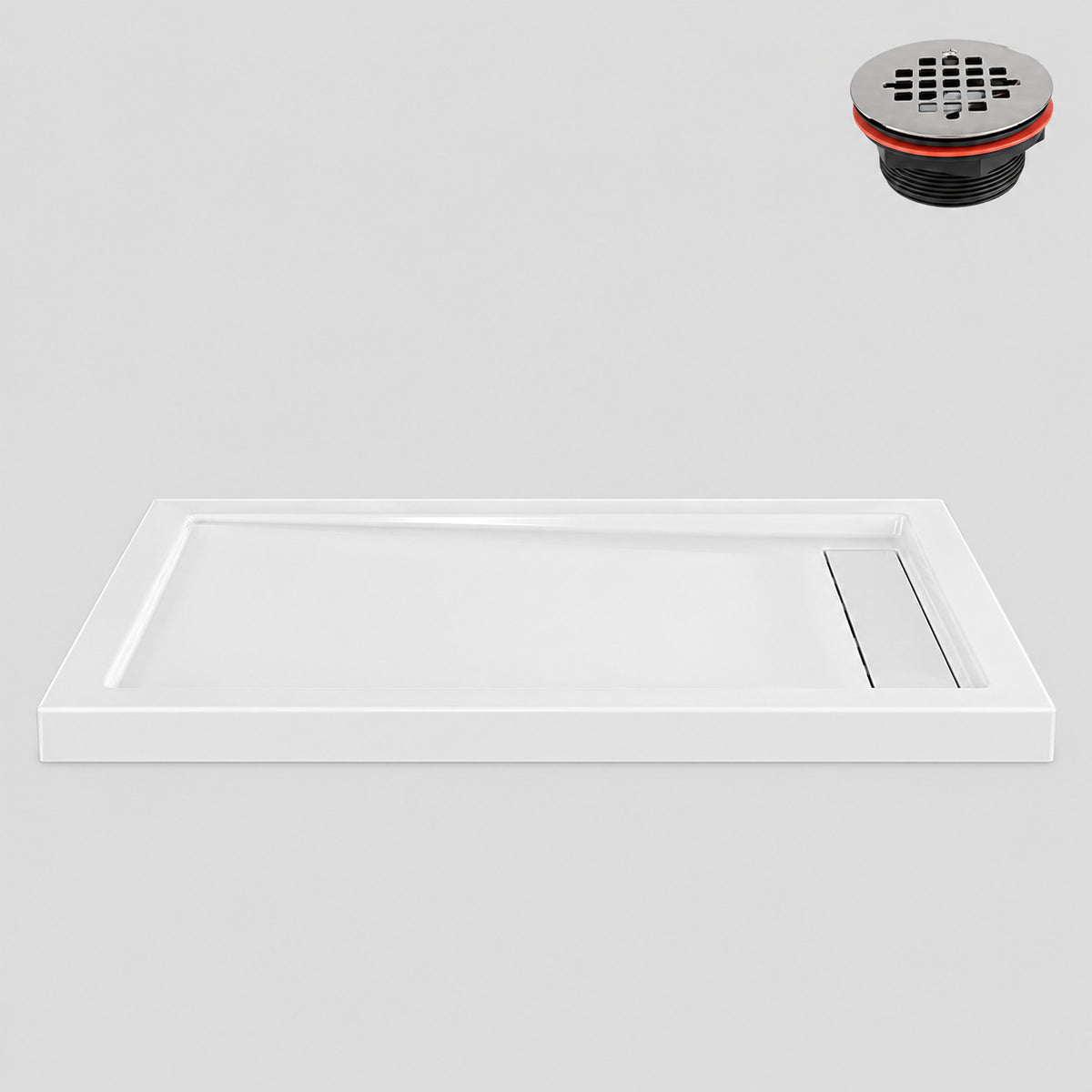 Streamline DT 2227 106 60 in x 32 in Alcove PP Shower Pan Base in Glossy White with Right Drain Drain Included