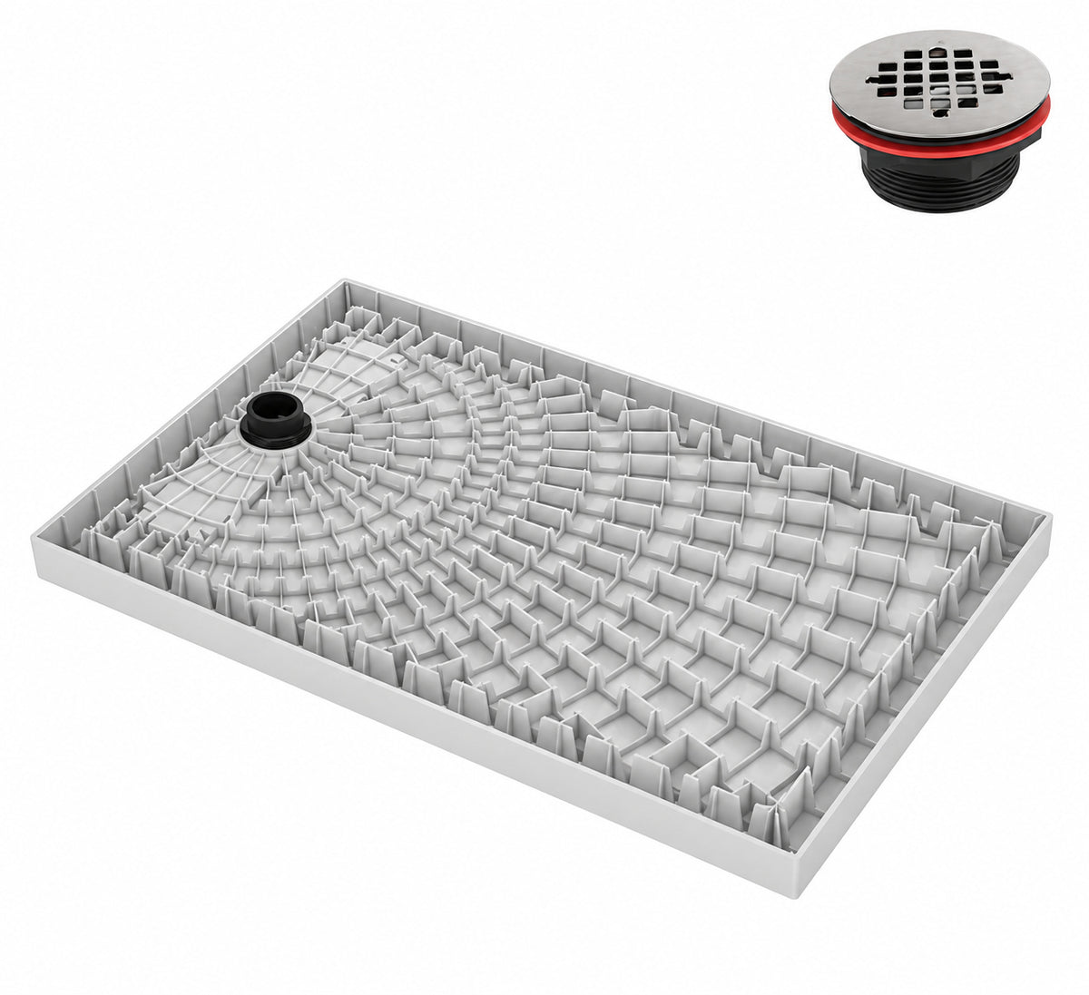 Streamline DT 2227 106 60 in x 32 in Alcove PP Shower Pan Base in Glossy White with Right Drain Drain Included