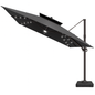 Solar LED 11 ft. Square Double Top 360° Swivel Cantilever Patio Umbrella in Black with 260 lbs. Umbrella Base