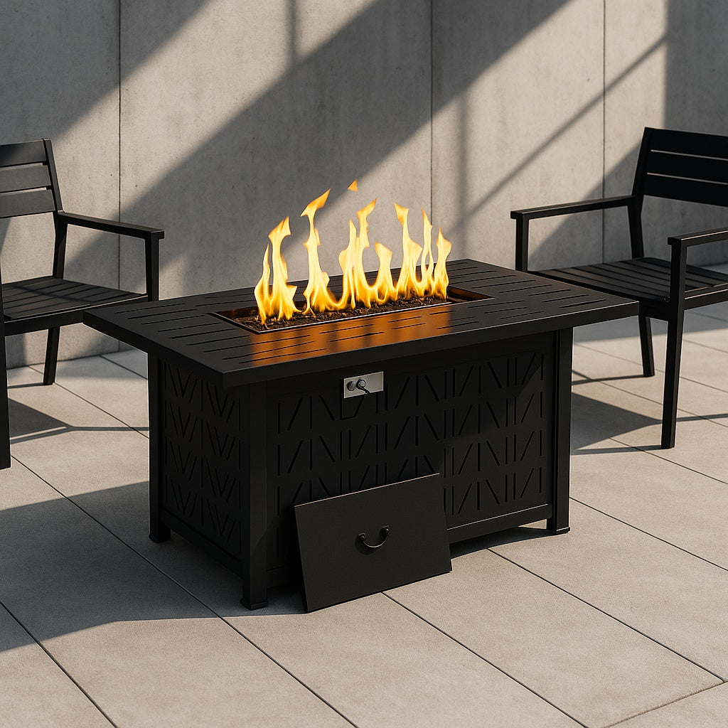 eVita 43 in. 50000BTU Propane Fire Pit Table Modern Outdoor Gas Fire Table with Fire Rocks