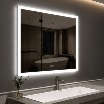 Hausvita 30 in W x 30 in H Square Frameless LED Wall Bathroom Vanity Mirror Tempered Glass