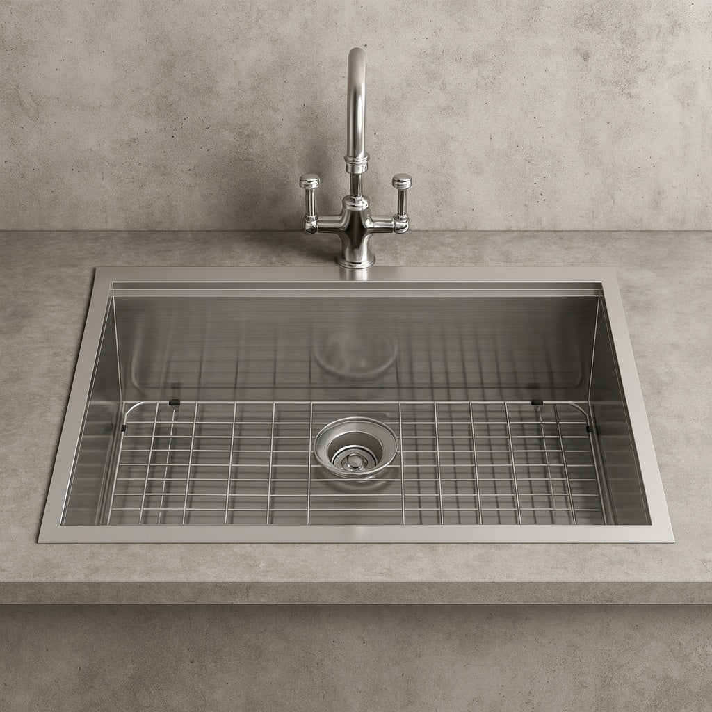 Dueyeeri 30 in. Drop-in Single Bowl 16-Gauge Brushed Nickel Stainless Steel Kitchen Sink with Workstation