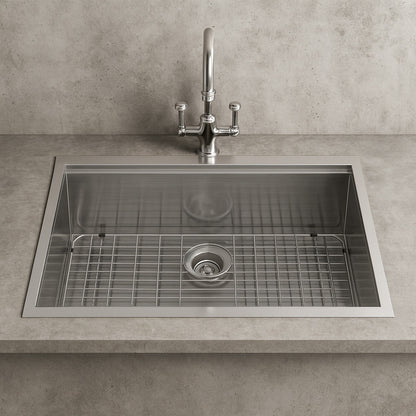 Dueyeeri 30 in. Drop-in Single Bowl 16-Gauge Brushed Nickel Stainless Steel Kitchen Sink with Workstation