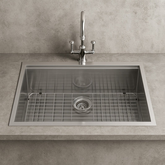 Dueyeeri 30 in. Drop-in Single Bowl 16-Gauge Brushed Nickel Stainless Steel Kitchen Sink with Workstation