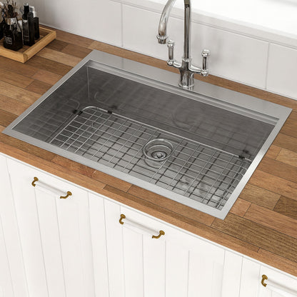 Dueyeeri 30 in. Drop-in Single Bowl 16-Gauge Brushed Nickel Stainless Steel Kitchen Sink with Workstation