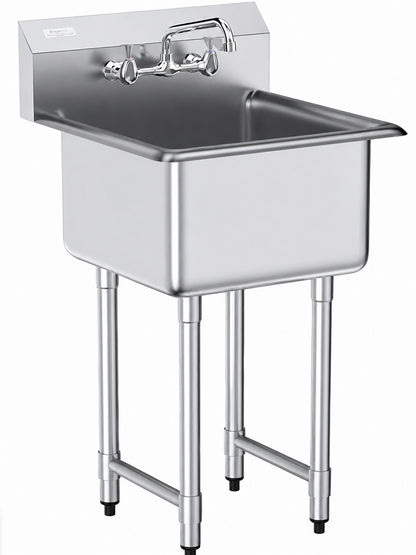 SKYSHALO Stainless Steel Prep and Utility Sink 1 Compartment Free Standing Small Sink 21 x 41 in Single Sinks