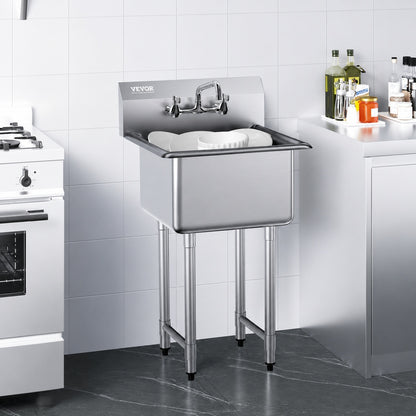 SKYSHALO Stainless Steel Prep and Utility Sink 1 Compartment Free Standing Small Sink 21 x 41 in Single Sinks