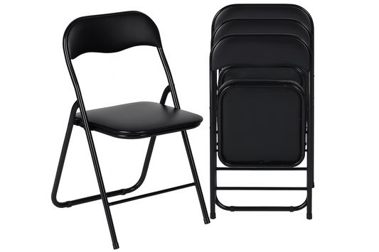 Homy Casa MAGOIU Black Metal Folding Utility Chair with Plastic Padded Seat and Steel Frame For Indoor and Outdoor (Set of 6)