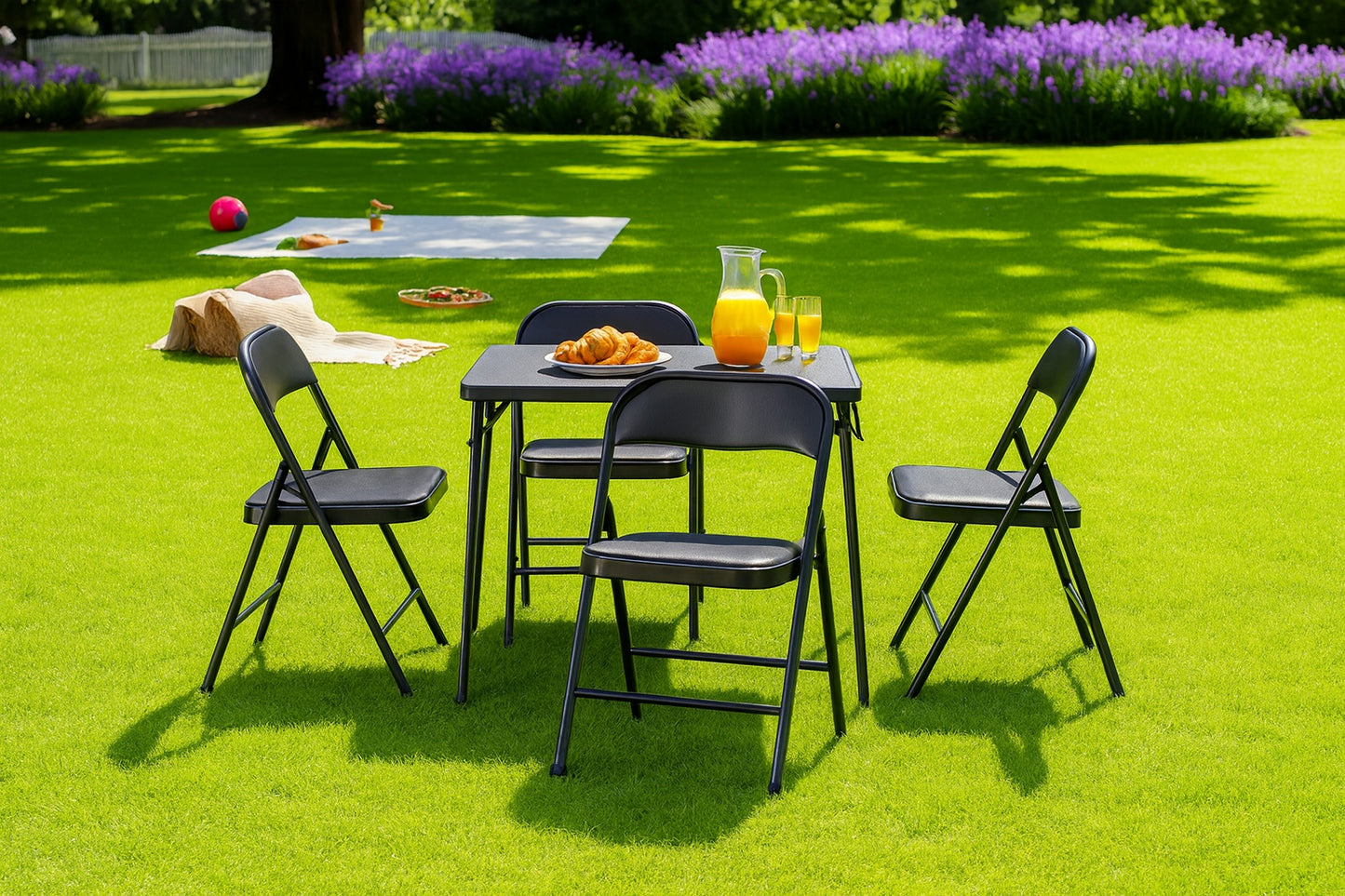 Homy Casa MAGOIU Black Metal Folding Utility Chair with Plastic Padded Seat and Steel Frame For Indoor and Outdoor (Set of 6)