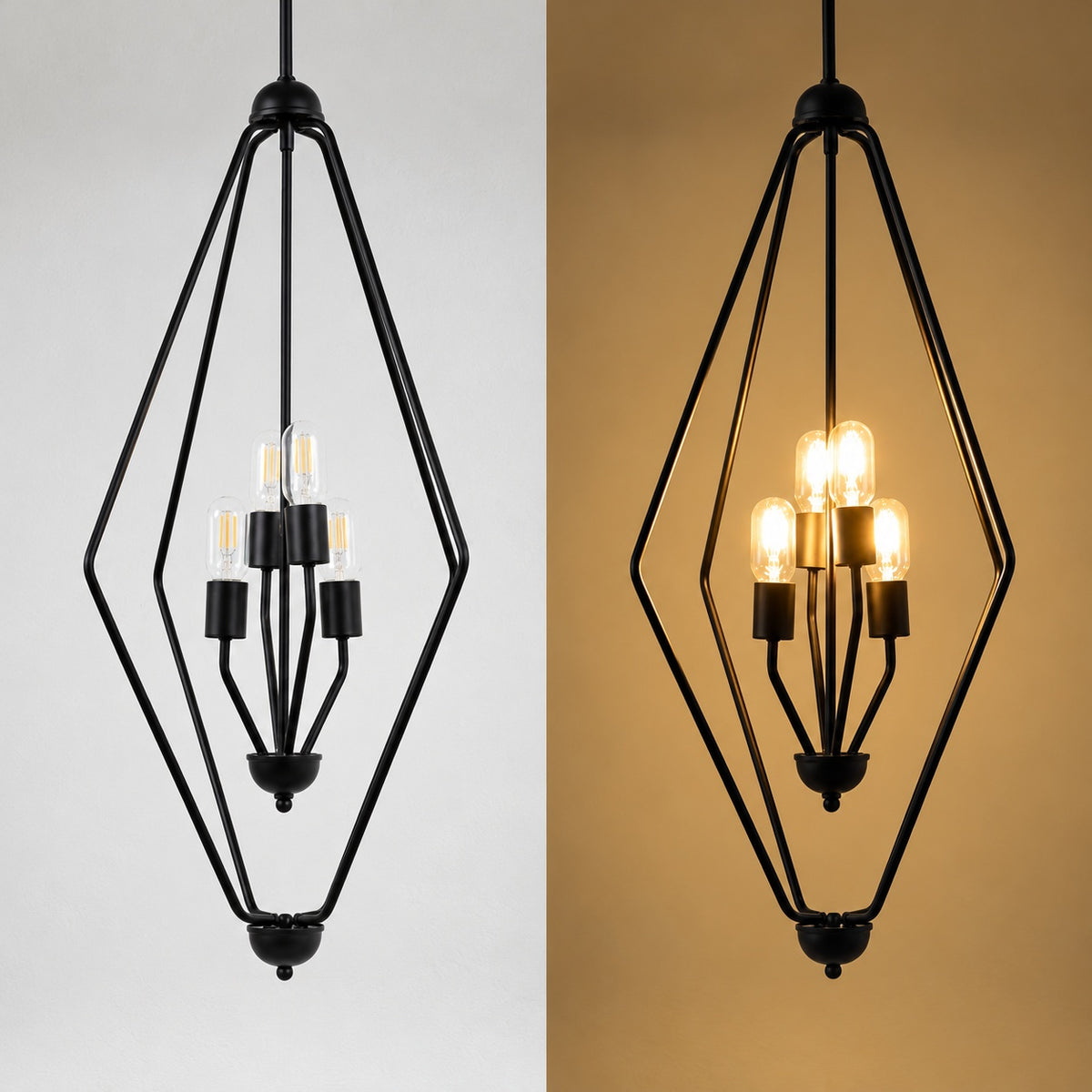 LNC 4 Light Black Modern Geometric Chandelier for Kitchen Island Contemporary Pendant Lighting for Dining Room Living Room LVRV3MB5443Z9C