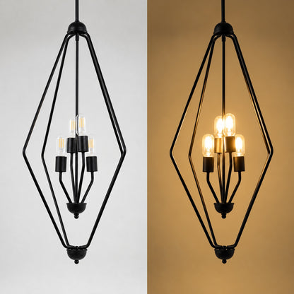 LNC 4 Light Black Modern Geometric Chandelier for Kitchen Island Contemporary Pendant Lighting for Dining Room Living Room LVRV3MB5443Z9C
