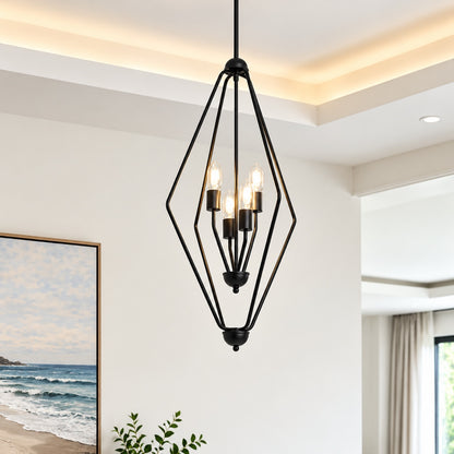 LNC 4 Light Black Modern Geometric Chandelier for Kitchen Island Contemporary Pendant Lighting for Dining Room Living Room LVRV3MB5443Z9C