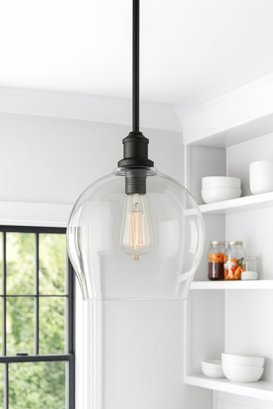 Chrisitne 1 Light Matte Black Modern Ribbed Clear Glass Dome Pendant Lighting PL8101 71918