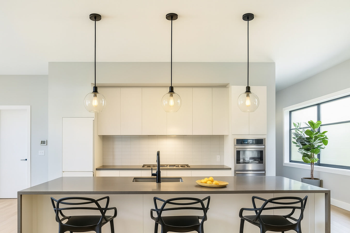 Chrisitne 1 Light Matte Black Modern Ribbed Clear Glass Dome Pendant Lighting PL8101 71918