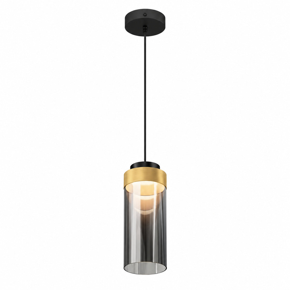 Artika Hanson 14 Watt 1 Light Modern Black and Wood 5CCT Integrated LED Hanging Pendant Light with Smoked Glass Diffuser PDT1 HN5C HD2BW