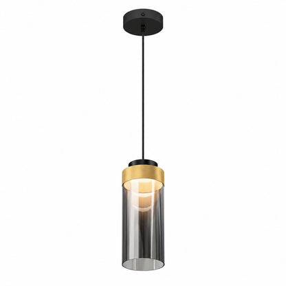 Artika Hanson 14 Watt 1 Light Modern Black and Wood 5CCT Integrated LED Hanging Pendant Light with Smoked Glass Diffuser PDT1 HN5C HD2BW