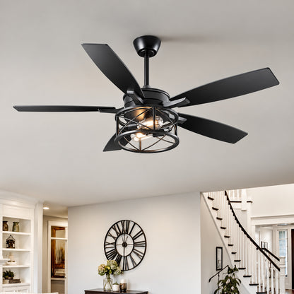 EDISHINE 52 in Black Wood Downrod Standard Farmhouse Ceiling Fan with Integrated LED with Remote Included HCFR01E