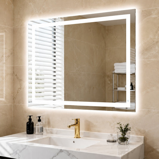 LuxHomez 30 in W x 40 in H Frameless Rectangular Anti Fog LED Adjustable Front And Backlit Bathroom Vanity Mirror Wall Mirror