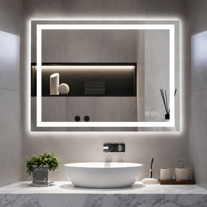 LuxHomez 30 in W x 40 in H Frameless Rectangular Anti Fog LED Adjustable Front And Backlit Bathroom Vanity Mirror Wall Mirror