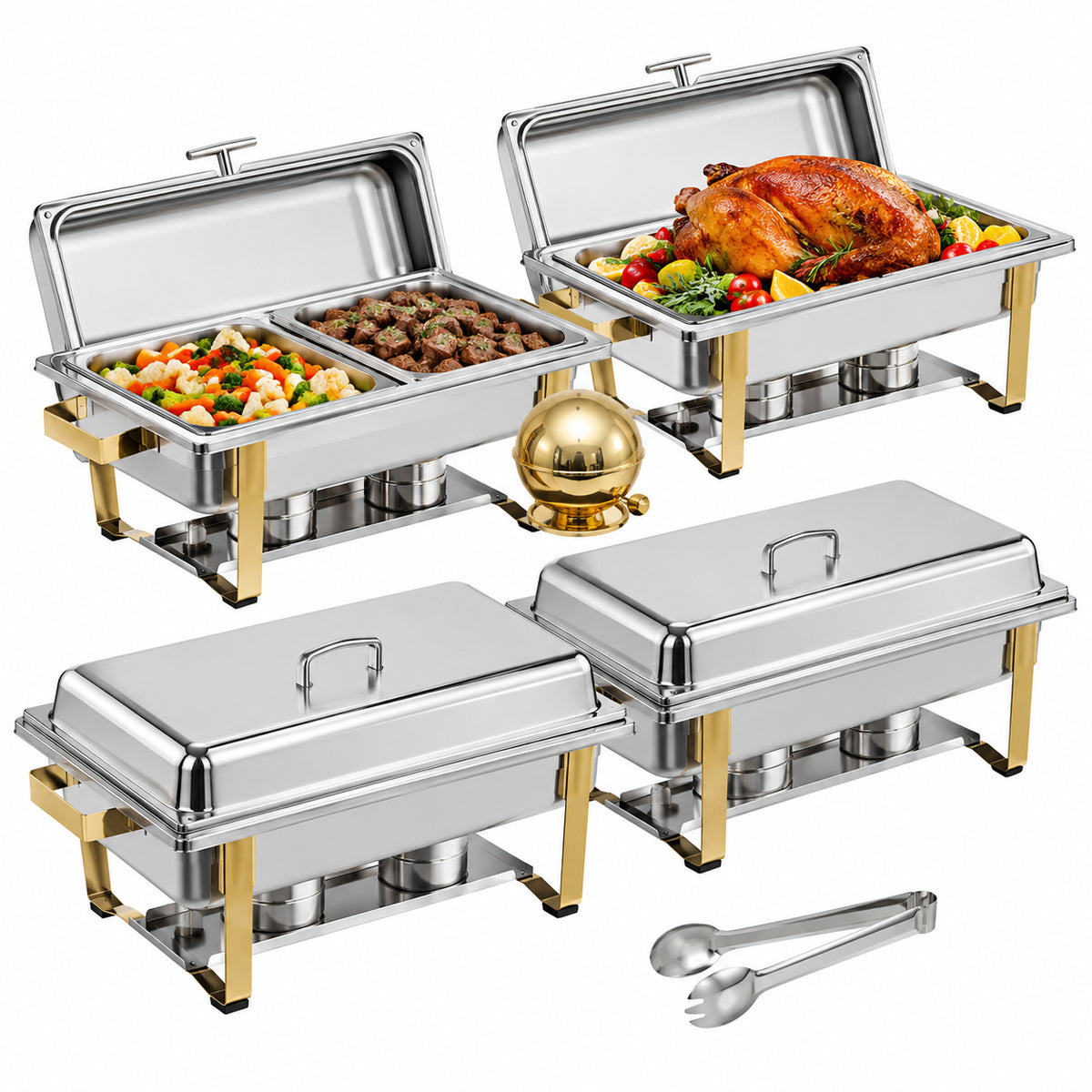 SVOPES Chafing Dish Buffet Set 8 qt 4 Pack Gold Stainless Steel Chafing Dishes and Accessories 4 Half Size Pans Rectangle ZFXBXGSTGK4J10ULXV0 SV0306