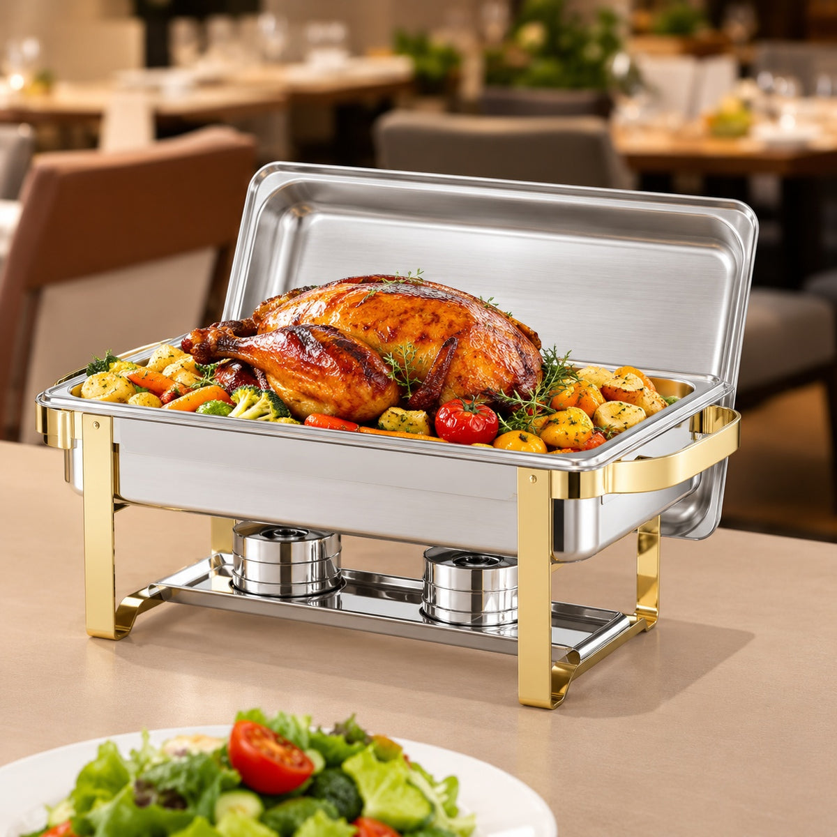 SVOPES Chafing Dish Buffet Set 8 qt 4 Pack Gold Stainless Steel Chafing Dishes and Accessories 4 Half Size Pans Rectangle ZFXBXGSTGK4J10ULXV0 SV0306
