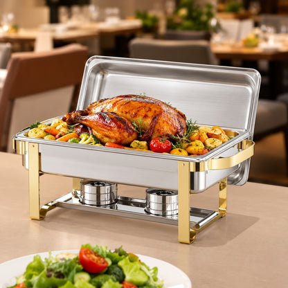 SVOPES Chafing Dish Buffet Set 8 qt 4 Pack Gold Stainless Steel Chafing Dishes and Accessories 4 Half Size Pans Rectangle ZFXBXGSTGK4J10ULXV0 SV0306