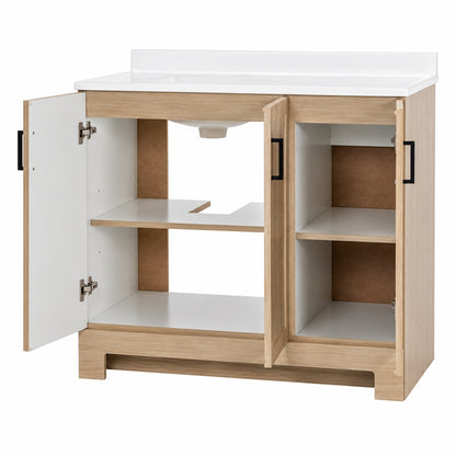 Glacier Bay Oakley 37 in Single Sink Beige Oak Freestanding Bath Vanity with White Cultured Marble Top Assembled