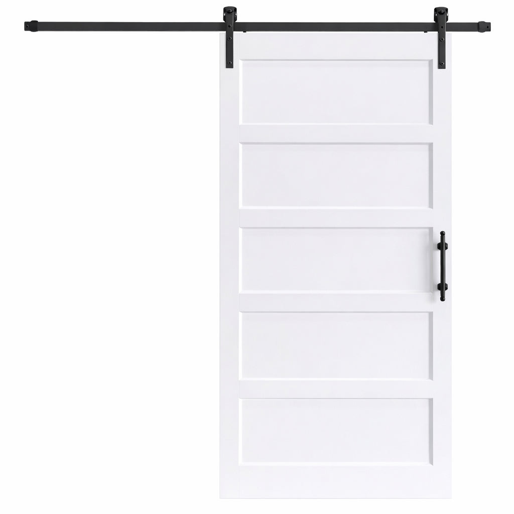 easelife 36 in x 96 in 5 Panel Solid MDF White Finished Interior Sliding Barn Door with Hardware Kit