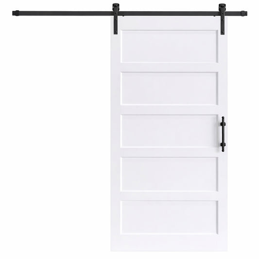 easelife 36 in x 96 in 5 Panel Solid MDF White Finished Interior Sliding Barn Door with Hardware Kit