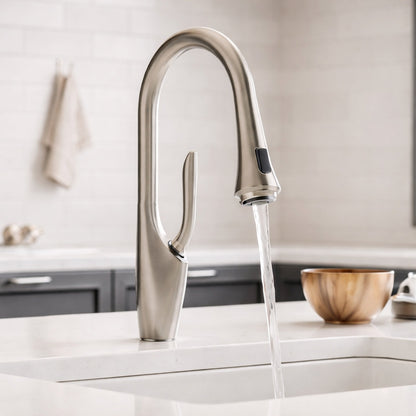 CRANACH Single Handle 18 in H Pull Down Sprayer Kitchen Faucet with 360 Spout Swivel and Dual Spray in Polished Chrome