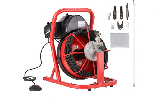 Drain Cleaner Machine 50 ft x 5 16 in Auto Feed Sewer Snake Auger Electric Drain Cleaning Machine with 4 Cutters