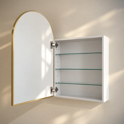 Swiss Madison Porte 20 in W x 30 in H Arched Recessed Wall Mount Medicine Cabinet with Mirror in Gold SM MC9001BG