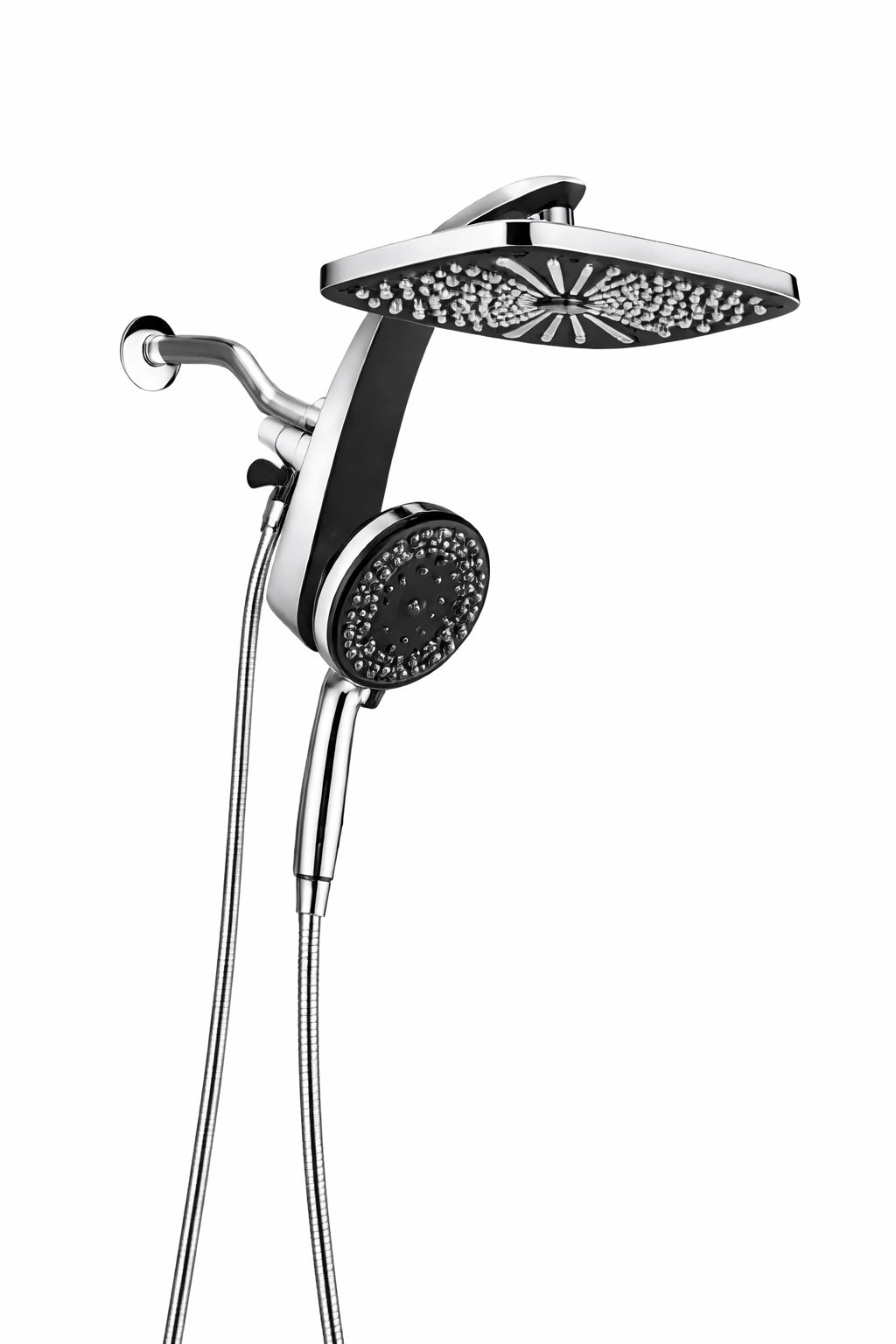 Numhew 2 Piece High Pressure Rain Shower Head in Chrome with Fixed Showerhead and 10 Sprays Handheld Shower Head