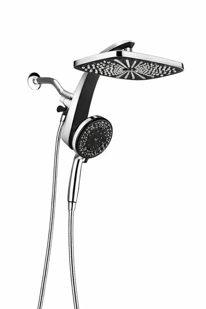 Numhew 2 Piece High Pressure Rain Shower Head in Chrome with Fixed Showerhead and 10 Sprays Handheld Shower Head
