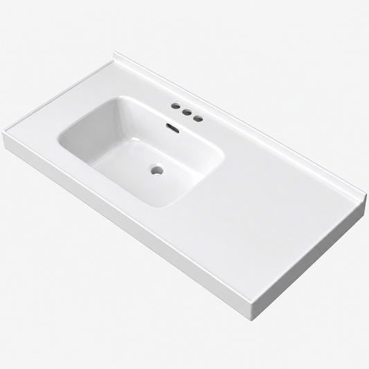 NTQ 43 in W x 22 in D Solid Surface White Vanity Top Bathroom Rectangular Single Sink Vanity Top in White with Overflow