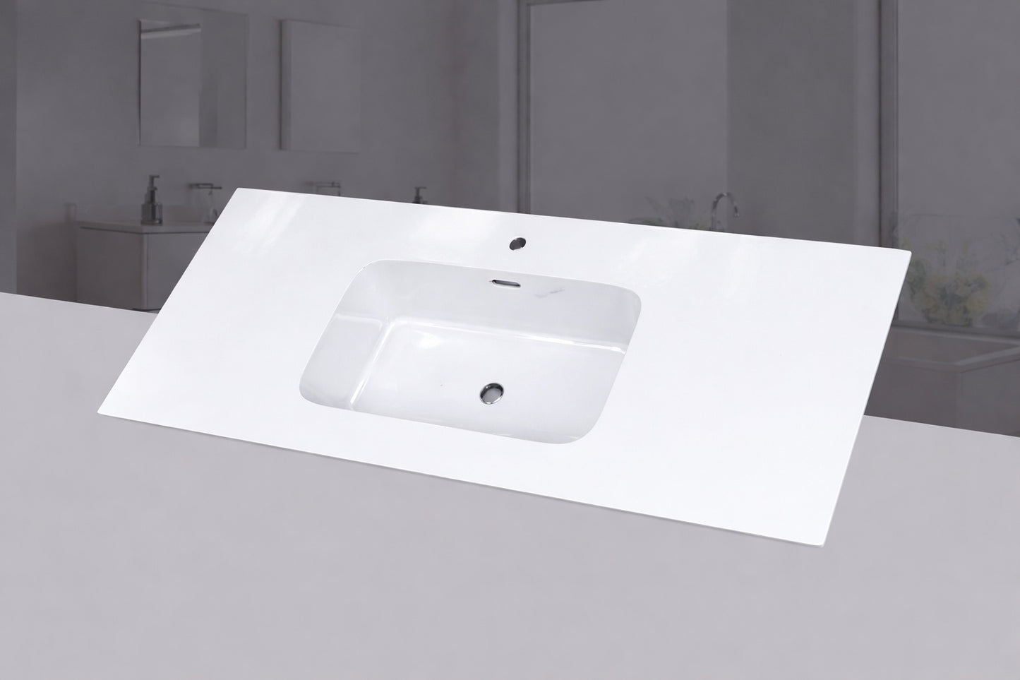 NTQ 48 in W x 22 in D Solid Surface White Vanity Top Rectangular Single Sink Bathroom Vanity Top in Glossy White