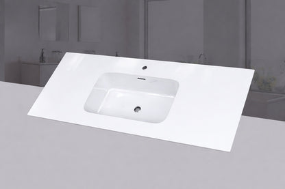 NTQ 48 in W x 22 in D Solid Surface White Vanity Top Rectangular Single Sink Bathroom Vanity Top in Glossy White