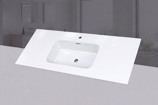 NTQ 48 in W x 22 in D Solid Surface White Vanity Top Rectangular Single Sink Bathroom Vanity Top in Glossy White