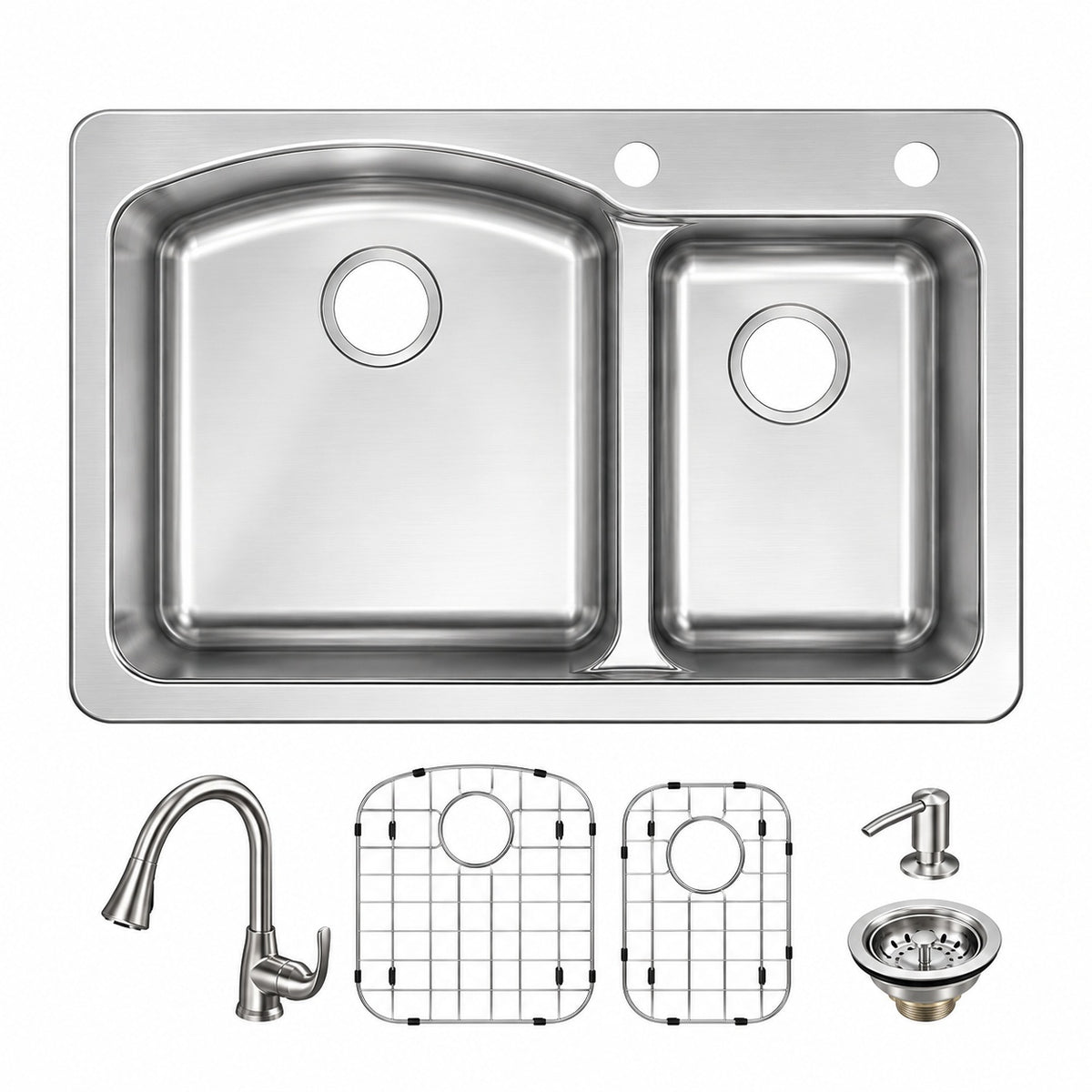 Glacier Bay Bratten 33 in Drop In 60 40 Double Bowl 18 Gauge Stainless Steel Kitchen Sink