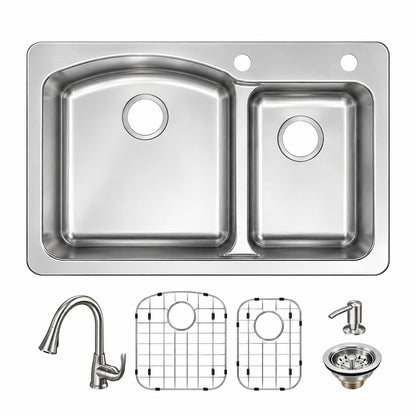Glacier Bay Bratten 33 in Drop In 60 40 Double Bowl 18 Gauge Stainless Steel Kitchen Sink