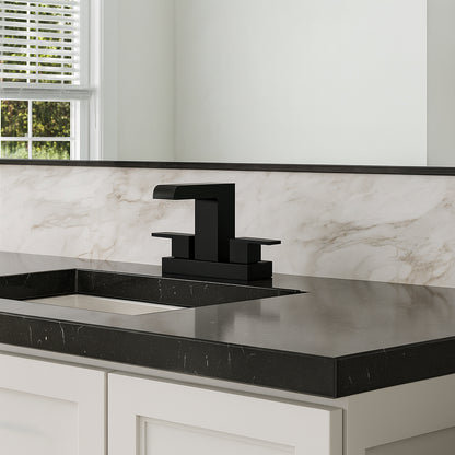 EVERSTEIN Waterfall 4 in. Centerset Double Handle Mid Arc Bathroom Faucet 1.2 GPM in Matte Black