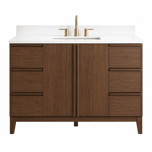 Home Decorators Collection Sellan 49 in Single Sink Dark Walnut Bath Vanity with Calacatta White Quartz Top Assembled