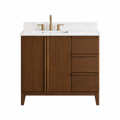 Home Decorators Collection Sellan 37 in Single Sink Freestanding Bathroom Vanity in Dark Walnut with Calacatta White Quartz Top Assembled V24048DW 36